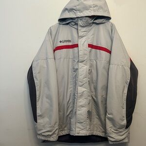 Columbia Sportswear 3-in-1 interchange Light Gray Fleece Jacket with Red Accents